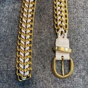 Vintage Gold Chain White Leather Womens Medium Adjustable Belt 35